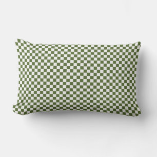 Olive Green and White Chequerboard Squares Lumbar Pillow
