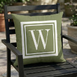 Olive Green and White Classic Square Monogram Outdoor Pillow<br><div class="desc">Design your own custom throw pillow in any colour combination to perfectly coordinate with your home decor in any space! Use the design tools to change the background colour and the square border colour, or add your own text to include a name, monogram initials or other special text. Every pillow...</div>
