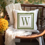 Olive Green and White Classic Square Monogram Outdoor Pillow<br><div class="desc">Design your own custom throw pillow in any colour combination to perfectly coordinate with your home decor in any space! Use the design tools to change the background colour and the square border colour, or add your own text to include a name, monogram initials or other special text. Every pillow...</div>
