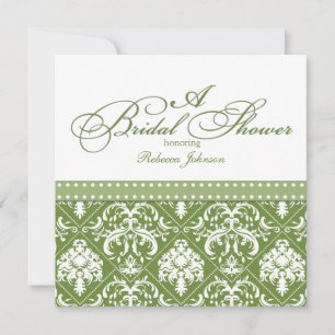 Olive Green and White Damask Bridal Shower Invitation