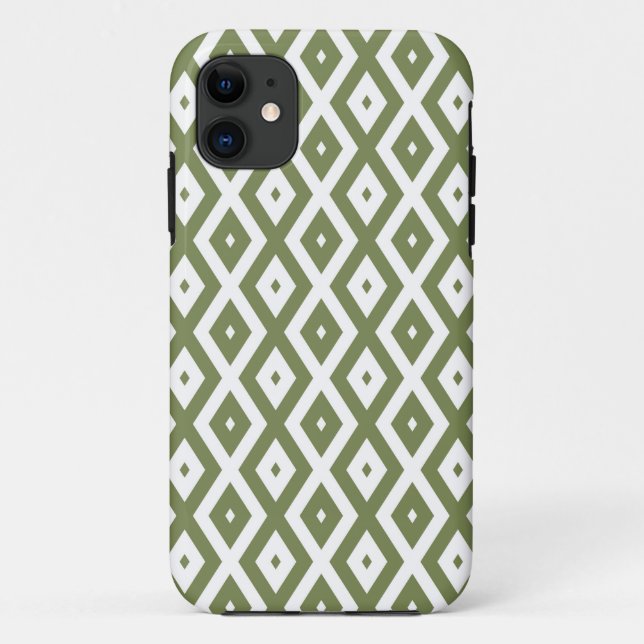 Olive green and white diamond pattern Case-Mate iPhone case (Back)