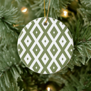 Olive green and white diamond pattern ceramic ornament
