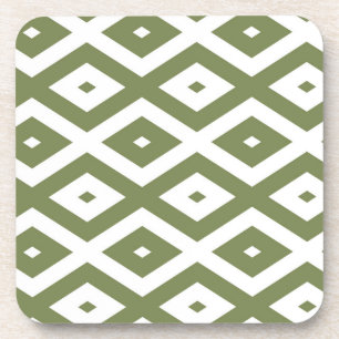 Olive green and white diamond pattern coaster