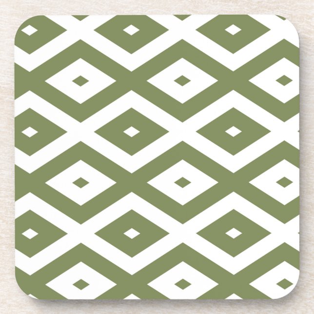 Olive green and white diamond pattern coaster (Front)