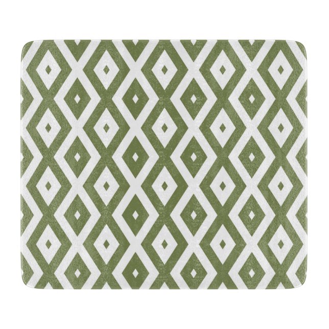 Olive green and white diamond pattern cutting board (Front)
