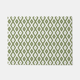 Olive green and white diamond pattern doormat