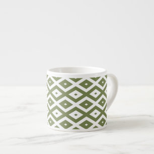 Olive green and white diamond pattern espresso cup