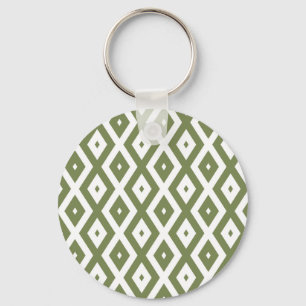 Olive green and white diamond pattern keychain