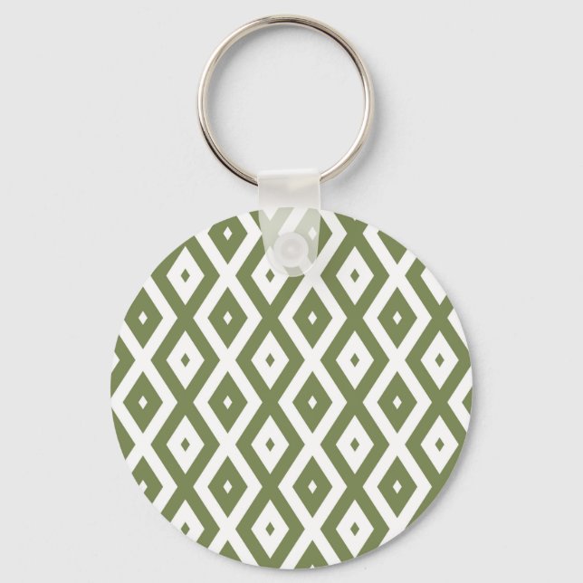 Olive green and white diamond pattern keychain (Front)