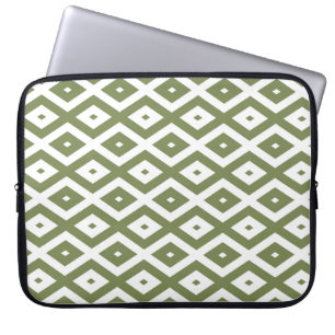 Olive green and white diamond pattern laptop sleeve