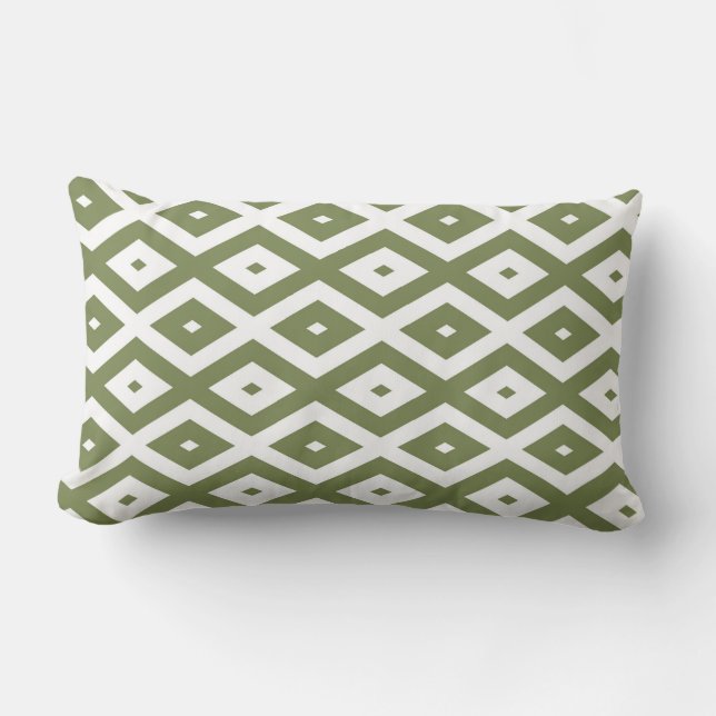 Olive green and white diamond pattern lumbar pillow (Front)