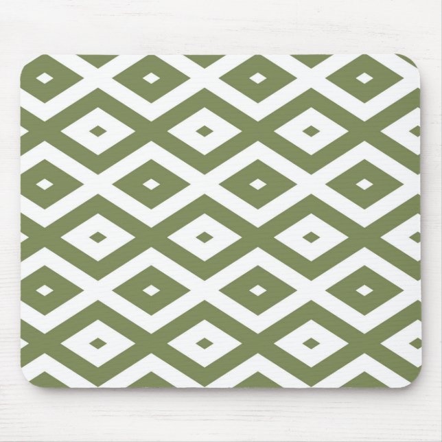 Olive green and white diamond pattern mouse pad (Front)