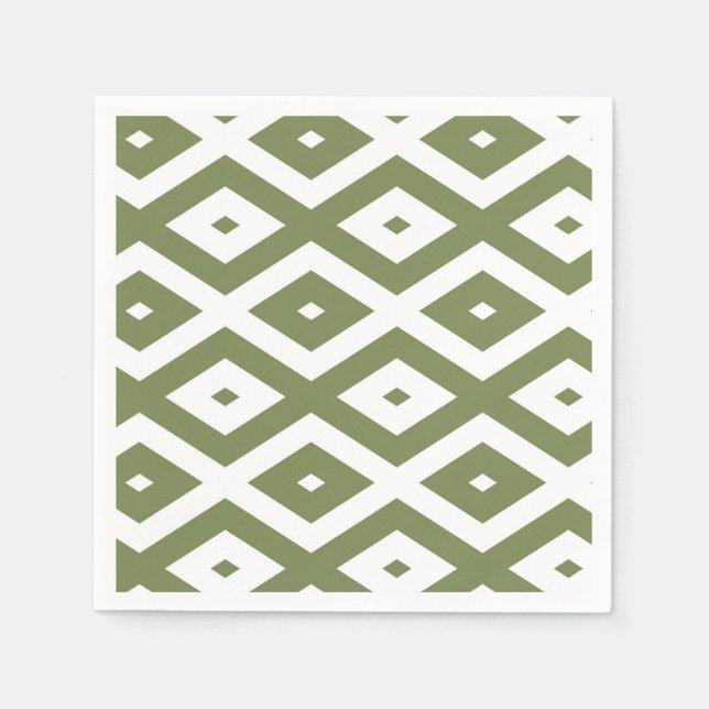 Olive green and white diamond pattern napkin (Front)