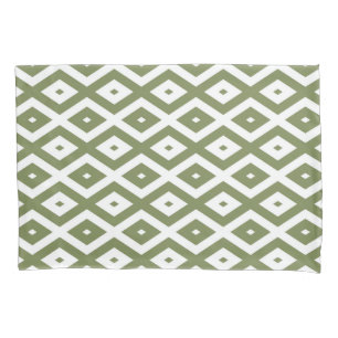 Olive green and white diamond pattern pillowcase