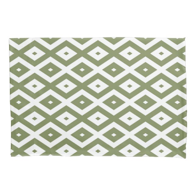 Olive green and white diamond pattern pillowcase (Front)
