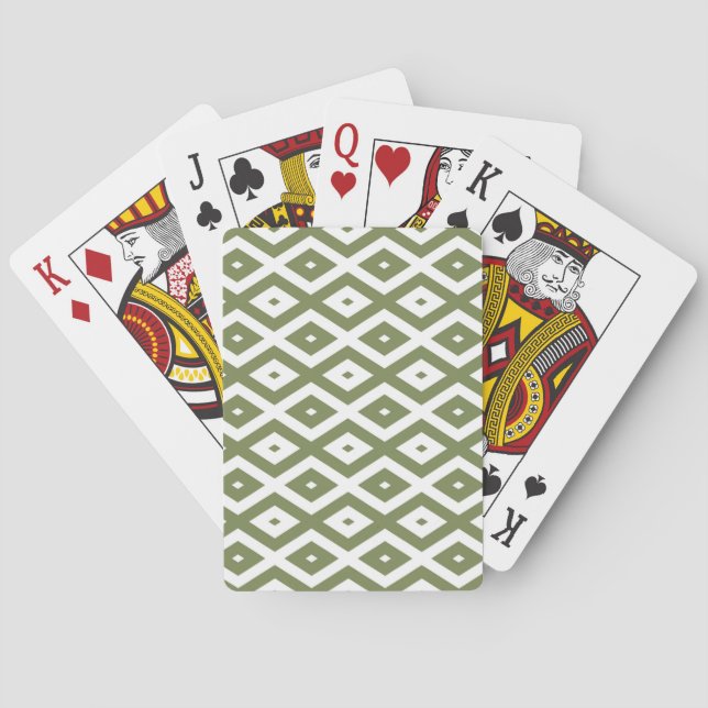 Olive green and white diamond pattern playing cards (Back)