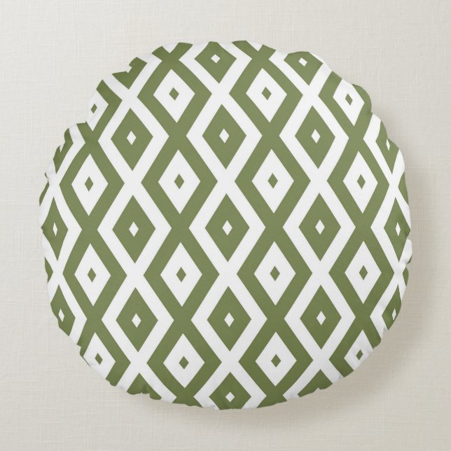 Olive green and white diamond pattern round pillow (Front)