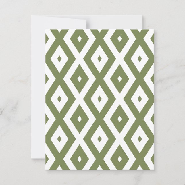 Olive green and white diamond pattern RSVP card (Front)