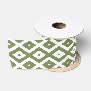 Olive green and white diamond pattern satin ribbon