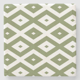 Olive green and white diamond pattern stone coaster