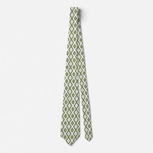 Olive green and white diamond pattern tie