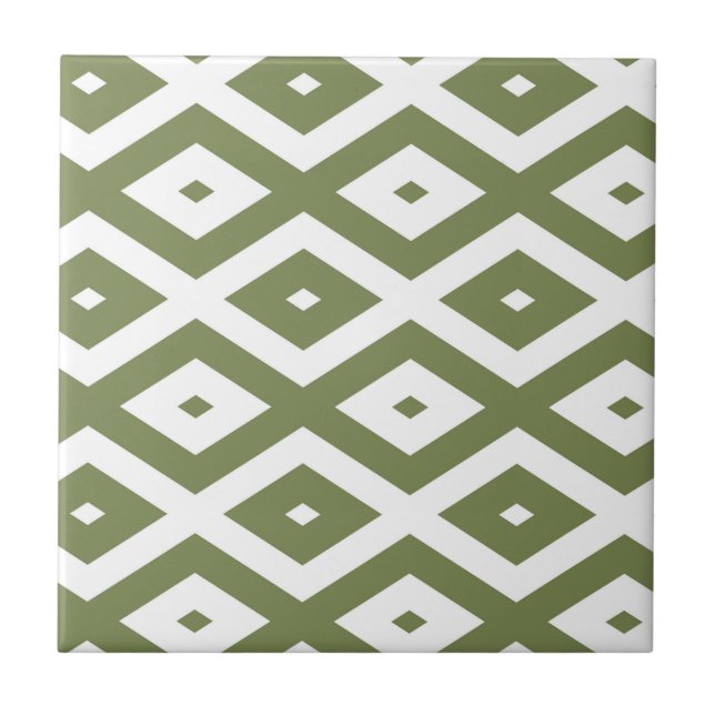Olive green and white diamond pattern tile (Front)