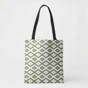 Olive green and white diamond pattern tote bag