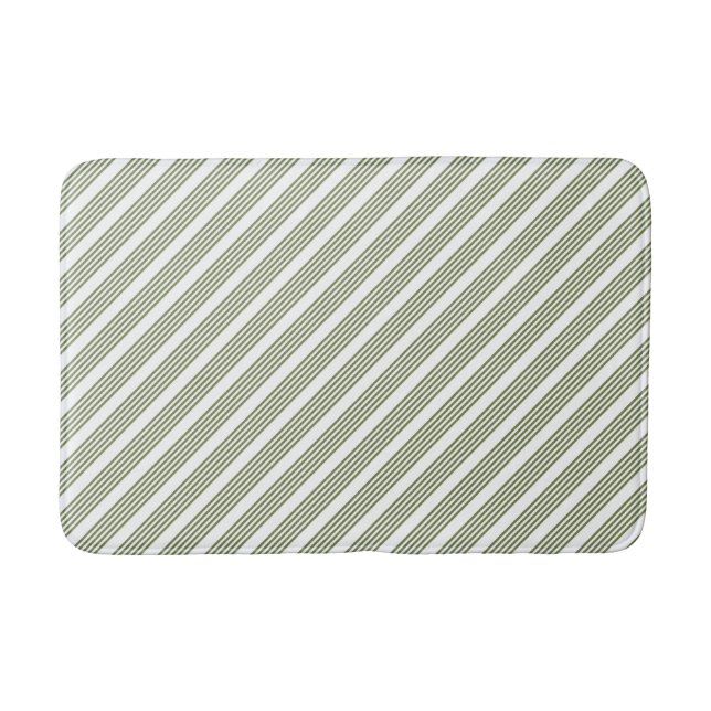 Olive green and white five stripe pattern bath mat (Front)