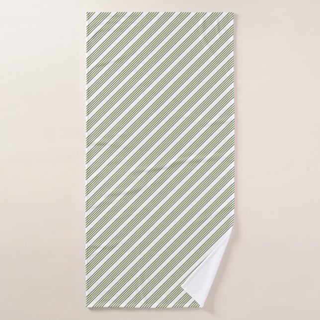 Olive green and white five stripe pattern bath towel (Bath Towel)
