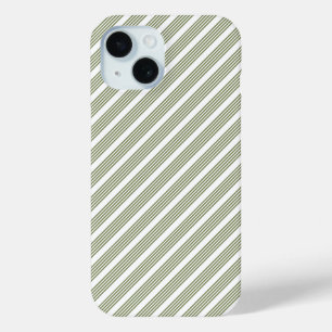 Olive green and white five stripe pattern iPhone 15 case