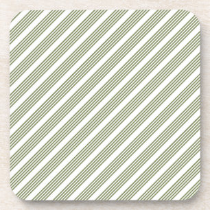 Olive green and white five stripe pattern coaster