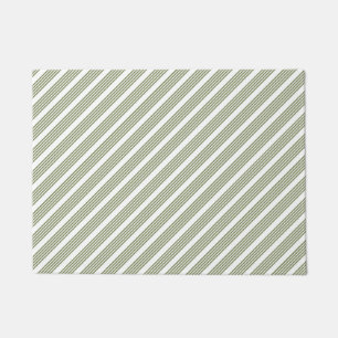 Olive green and white five stripe pattern doormat