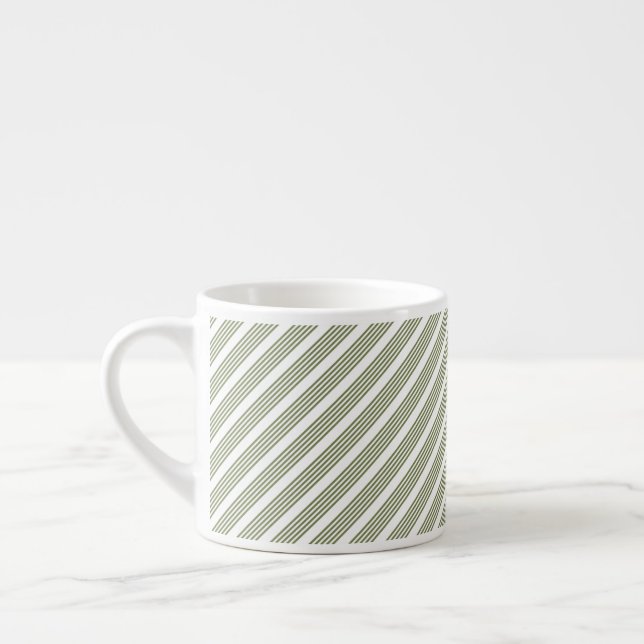 Olive green and white five stripe pattern espresso cup (Left)
