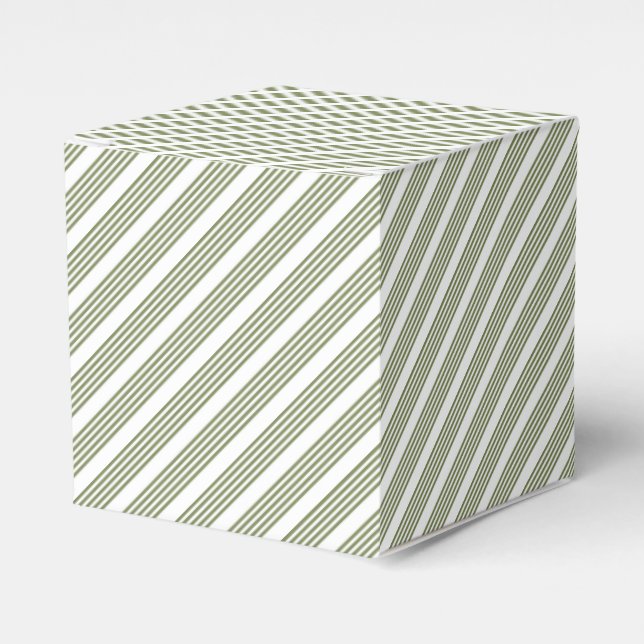 Olive green and white five stripe pattern favor box (Front Side)