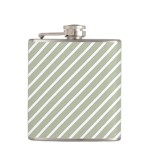 Olive green and white five stripe pattern hip flask