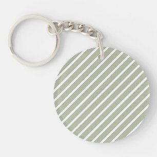 Olive green and white five stripe pattern keychain