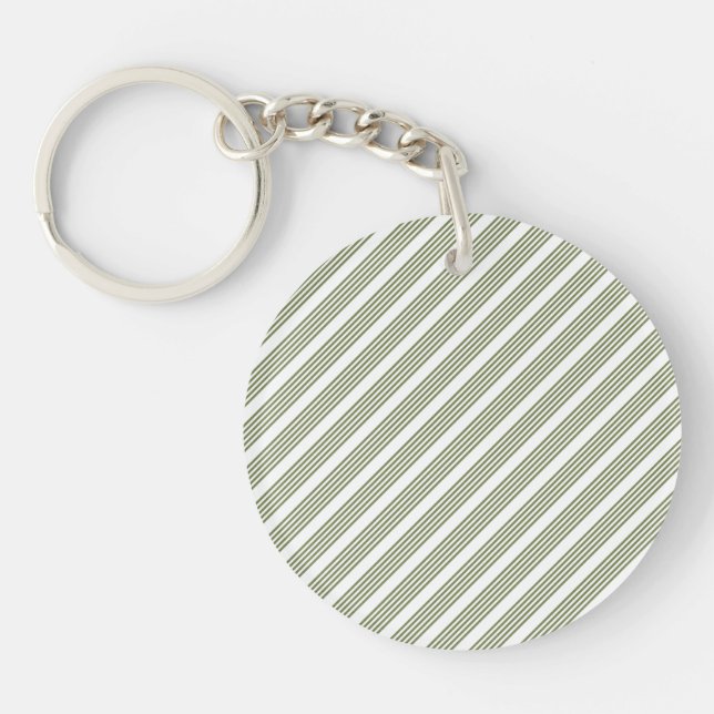 Olive green and white five stripe pattern keychain (Front)
