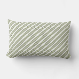 Olive green and white five stripe pattern lumbar pillow