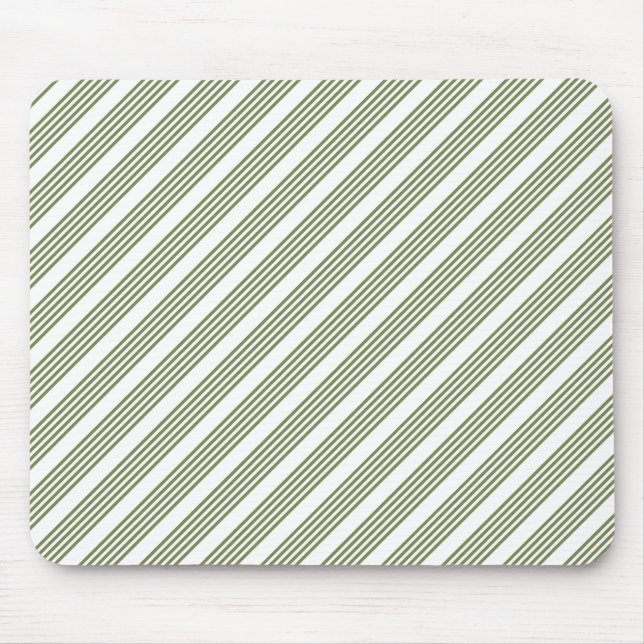 Olive green and white five stripe pattern mouse pad (Front)