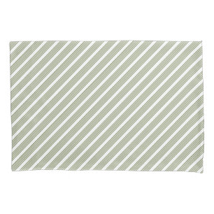 Olive green and white five stripe pattern pillowcase