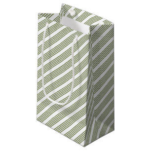 Olive green and white five stripe pattern small gift bag