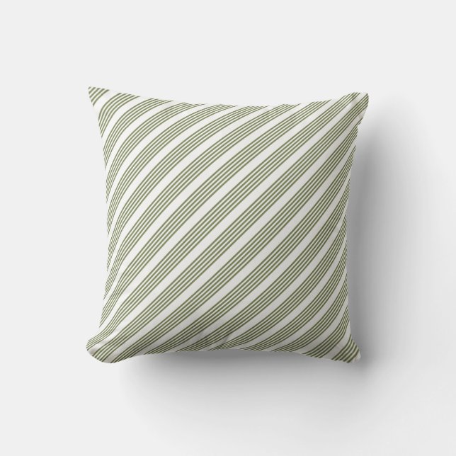 Olive green and white five stripe pattern throw pillow (Front)