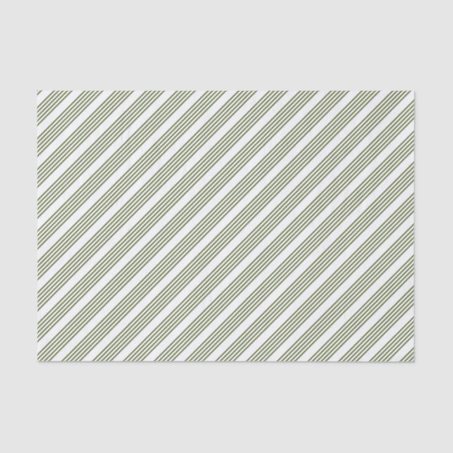 Olive green and white five stripe pattern tissue paper (Front)