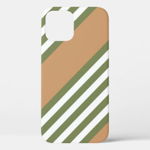 Olive green and white five stripe pattern with tan iPhone 12 case