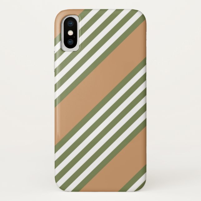 Olive green and white five stripe pattern with tan Case-Mate iPhone case (Back)
