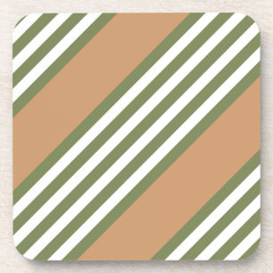 Olive green and white five stripe pattern with tan coaster
