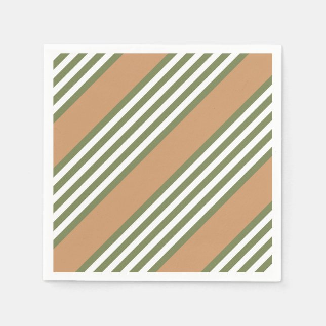 Olive green and white five stripe pattern with tan napkin (Front)