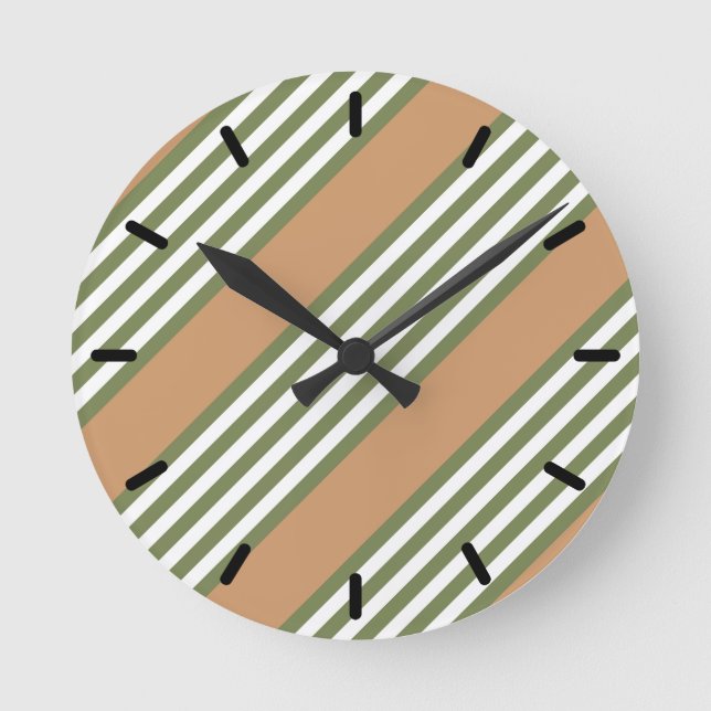 Olive green and white five stripe pattern with tan round clock (Front)