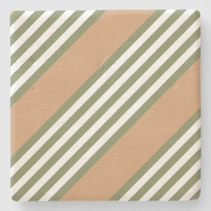 Olive green and white five stripe pattern with tan stone coaster