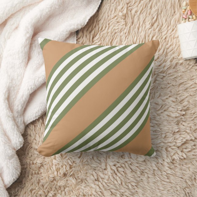 Olive green and white five stripe pattern with tan throw pillow (Blanket)